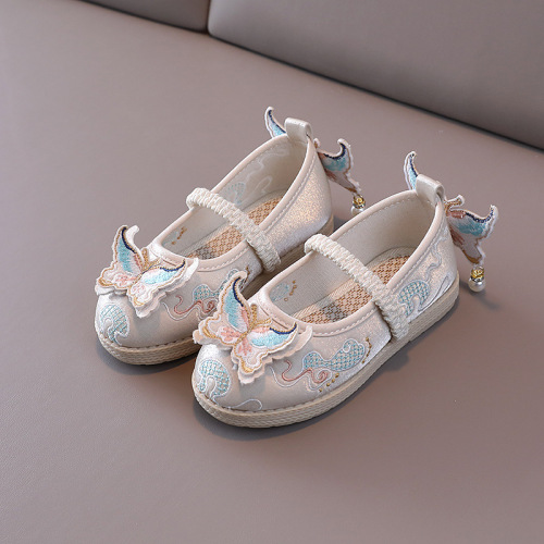 Hanfu embroidered shoes children's cloth shoes ethnic style dance shoes spring and autumn silk satin handmade cloth shoes Chinese style girls' shoes