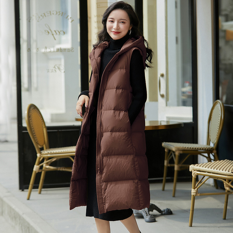 Down Vest Women's 2023 autumn and winter vest coat down vest women's outer wear down Vest Women's Long Hooded