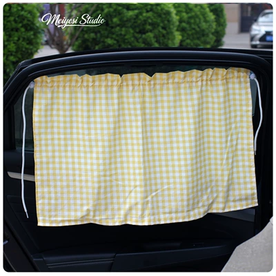 Curtain Summer Sun Protection and – Car curtains - yellow-and-white-plaid-suction-cup-curtain