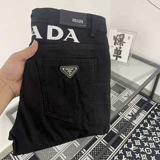 高端欧美潮牌三角标徽章牛仔裤男修身直筒弹力休闲潮流长裤