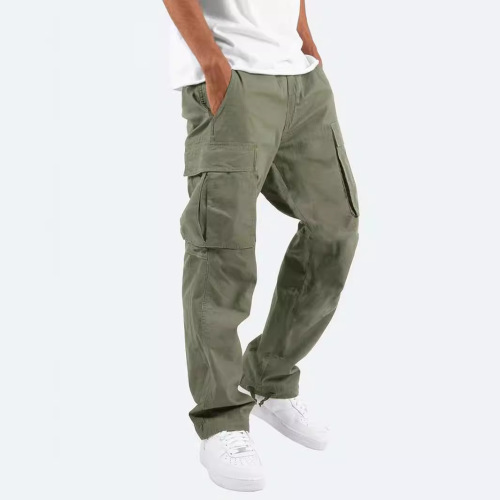 Amazon Summer Men's Work Pants with Drawstring and Multiple Pockets, European and American Independent Station, Loose-Fitting Long Pants