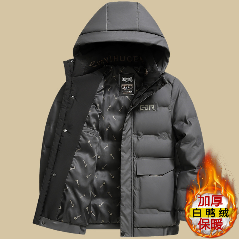 Invierno de mediana edad engrosado chaqueta de plumón hombre chaqueta de cuero con capuzas hombre chaqueta de cuero de invierno a prueba de viento