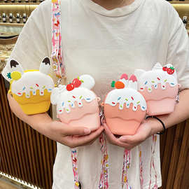 硅胶水果冰淇淋零钱包斜挎包单肩包耳机口红收纳包挂件拉链萌趣