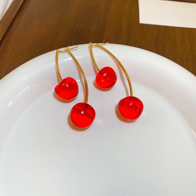 11g Weight 925 Sterling Silver Ear Needle Material Drop Earrings Classification 1 Pair Quantity Holiday, Daily Occasion Resin, Copper Material Cherry Pattern Women's Gender Cute, Sweet Style 1 Pair Cute Sweet Cherry Resin Copper Drop Earrings 5