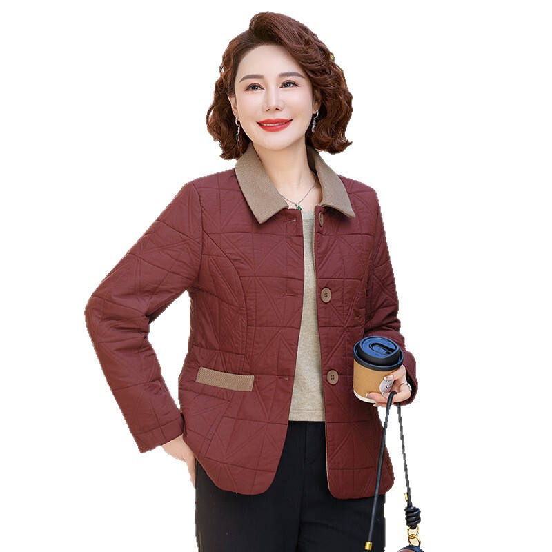 冬季新款轻薄棉衣中老年女装棉服外套妈妈秋冬季翻领薄棉袄外套女|undefined