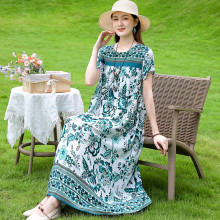 夏季新款纯棉绸连衣裙中老年妈妈气质宽松休闲加肥加大中长款裙子
