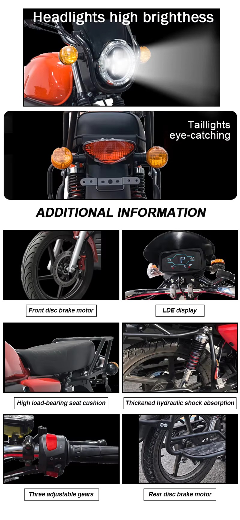 Dual-Purpose Passenger and Cargo Off-Road Electric Motorcycle 2000W 72V Heavy-Duty 100Km/H