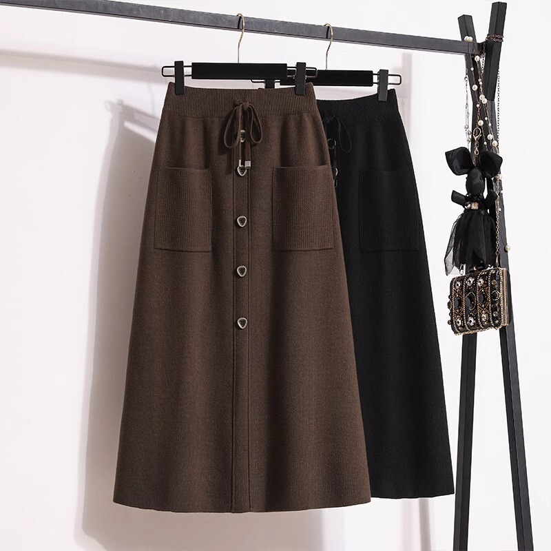 plus size Women's chubby girl Winter Wear Slimming Age-reducing Hip-covering Western-style All-match High-waist A- line Mid-length Knitted Skirt plus size Women's chubby girl Winter Wear Slimming Age-reducing Hip-covering Western-style All-match High-waist A- line Mid-length Knitted Skirt