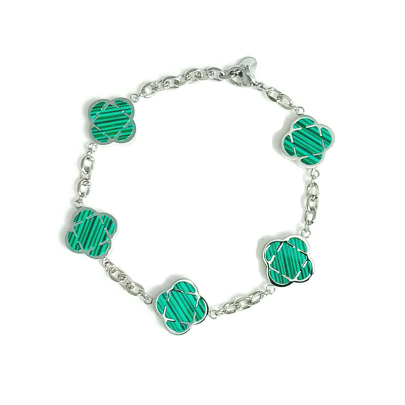 스틸 컬러 천연 쉘 네잎 클로버 그린 롱 스타일