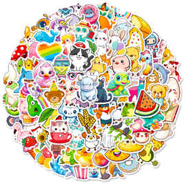 100张小尺寸4cm动物食物小清新卡通涂鸦贴纸DIY行李箱手机壳贴纸