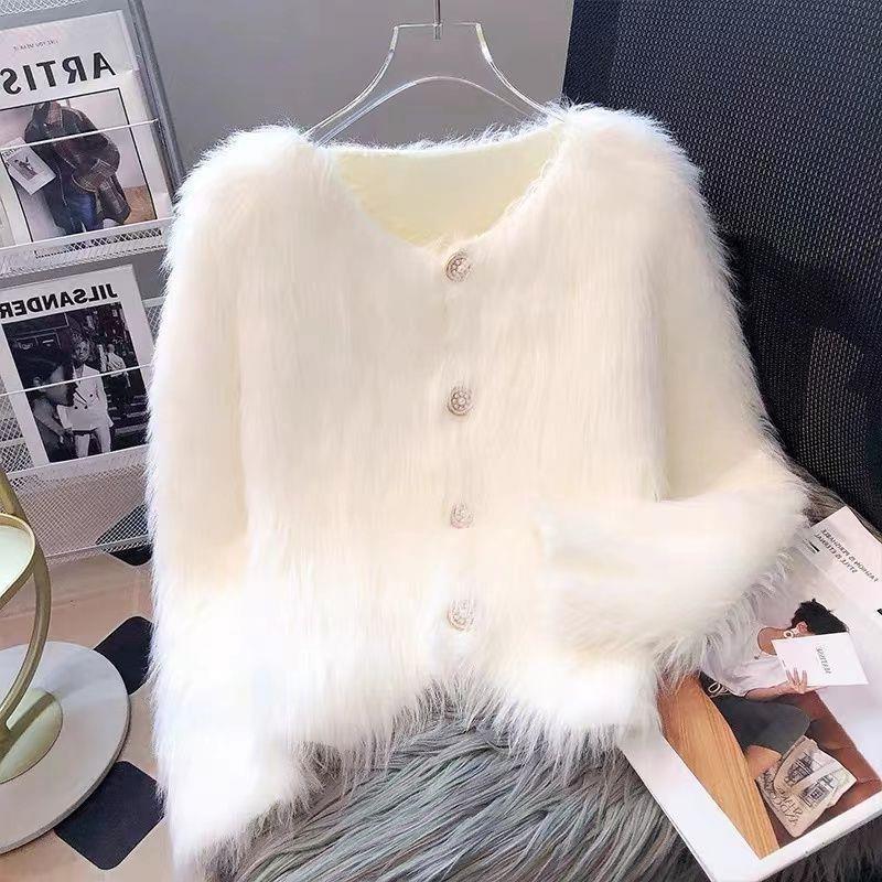 Imitation mink velvet knitted cardigan sweater coat women's autumn and winter thick 2024 new short European soft waxy
