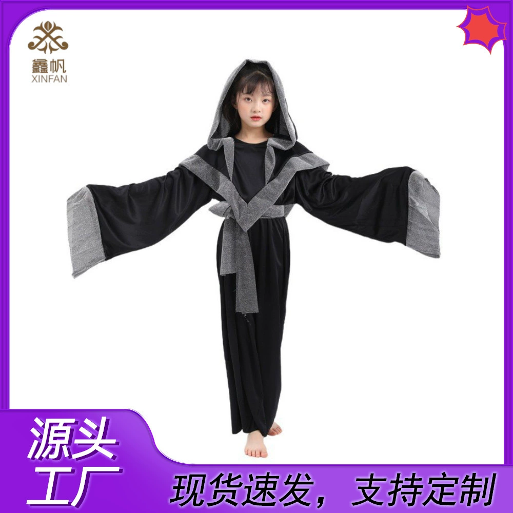 Новый карнавал ведьмы-ведьмы-плащ-плащ-детская вечеринка-шоу одеваются cos-костюм родитель-ребенок серебряная шелковая ткань