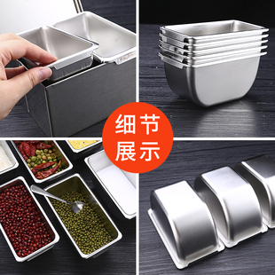 不锈钢调料盒翻盖调味盒带盖家用厨房收纳饭店冰粉配料盒配菜马小