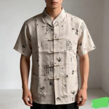 夏季中老年男士唐装棉麻中国风公司采购短袖衬衫竹叶款中式服饰