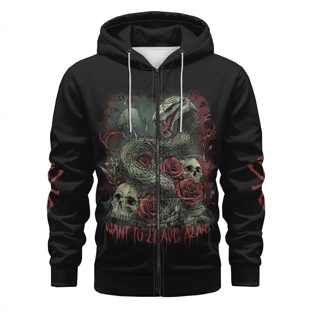 Fábrica al por mayor impresión digital 3D nuevo suéter con capucha chaqueta de suéter de pareja europea y americana serie de calavera MF08