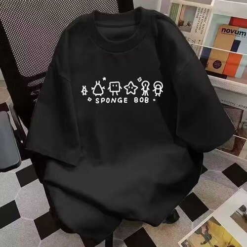Summer new fashionable all-match simple cartoon print heavy round collar personality short-sleeved men and women couples T-shirt fashionable