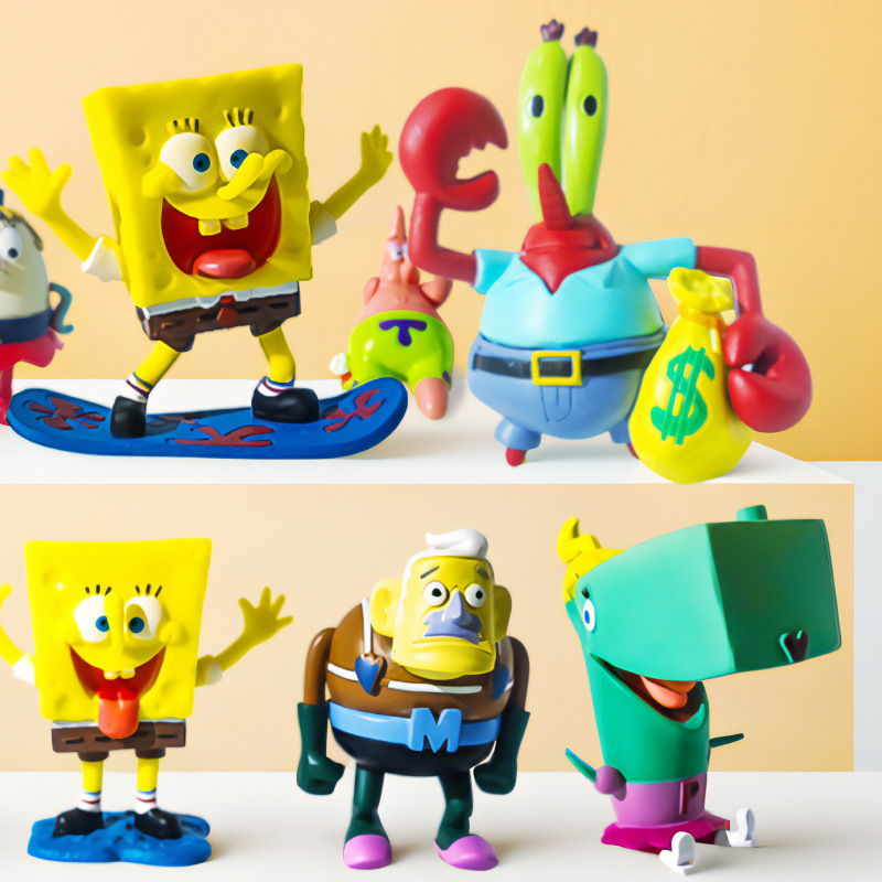 Nuevo producto 12 lindo cangrejo fuerte esponja juego de marea decoración acuario decoración dibujos animados Bob Esponja pastel estrella