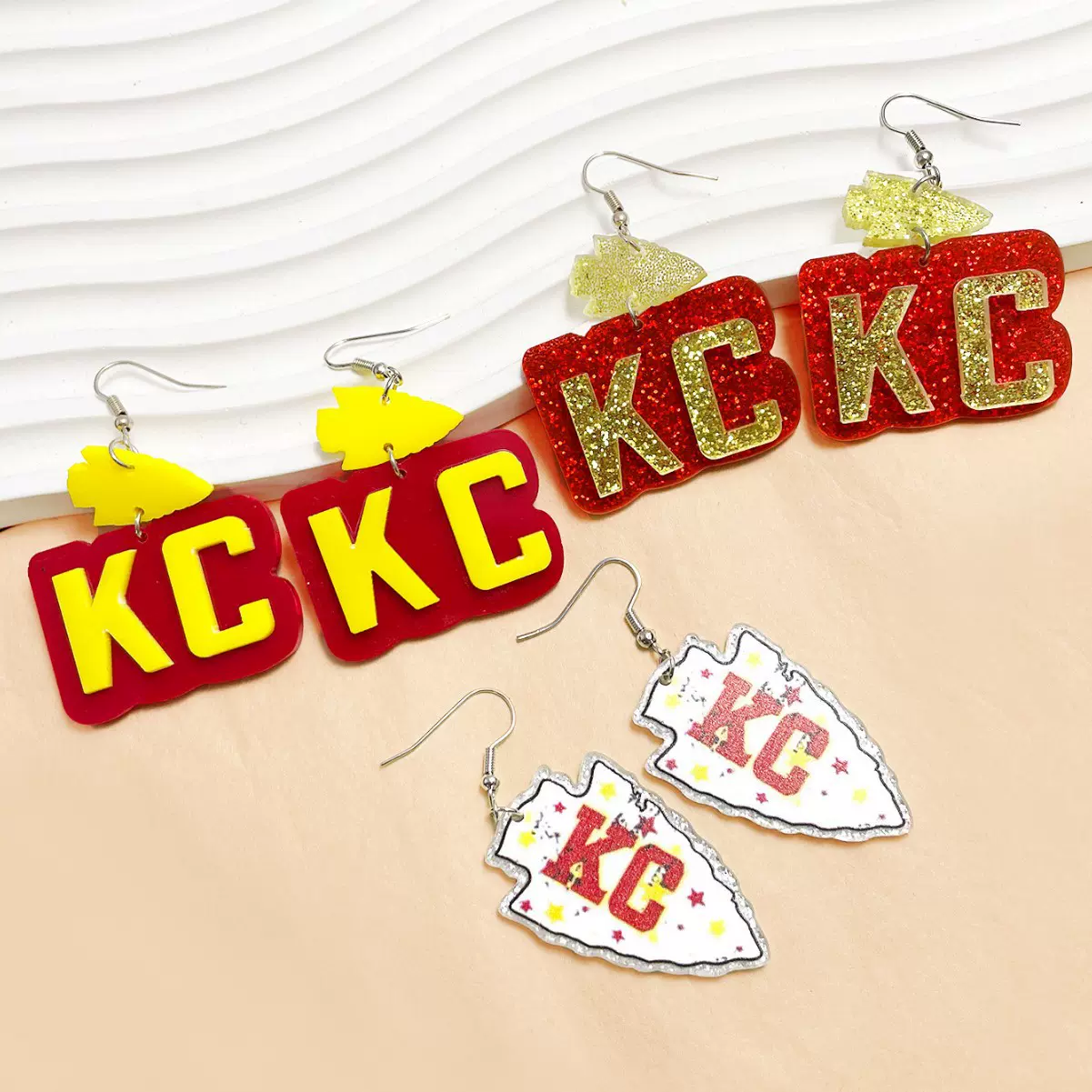 欧美跨境货源时尚个性时尚嘻哈卡通KC字母耳环拼接亮片耳坠小众女