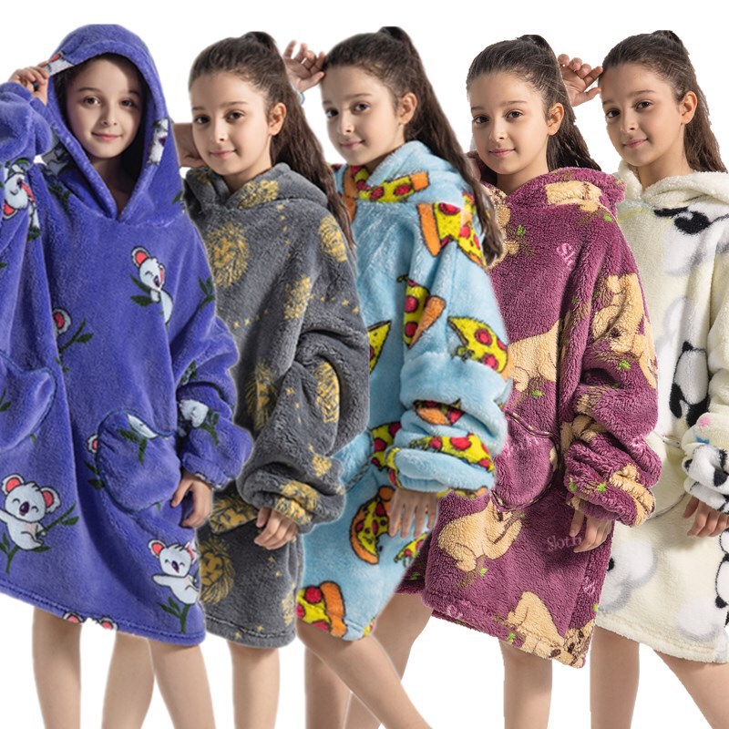 New Flannel Hooded Cold Clothing Sweatshirt, Medium and Large Children's Thickened Bathrobe, Comfortable Velvet Warm Home Clothes for Boys and Girls
