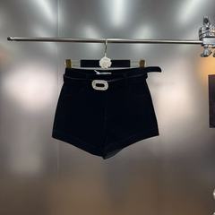 法式复古风烫钻腰带显瘦气质百搭丝绒短裤热裤