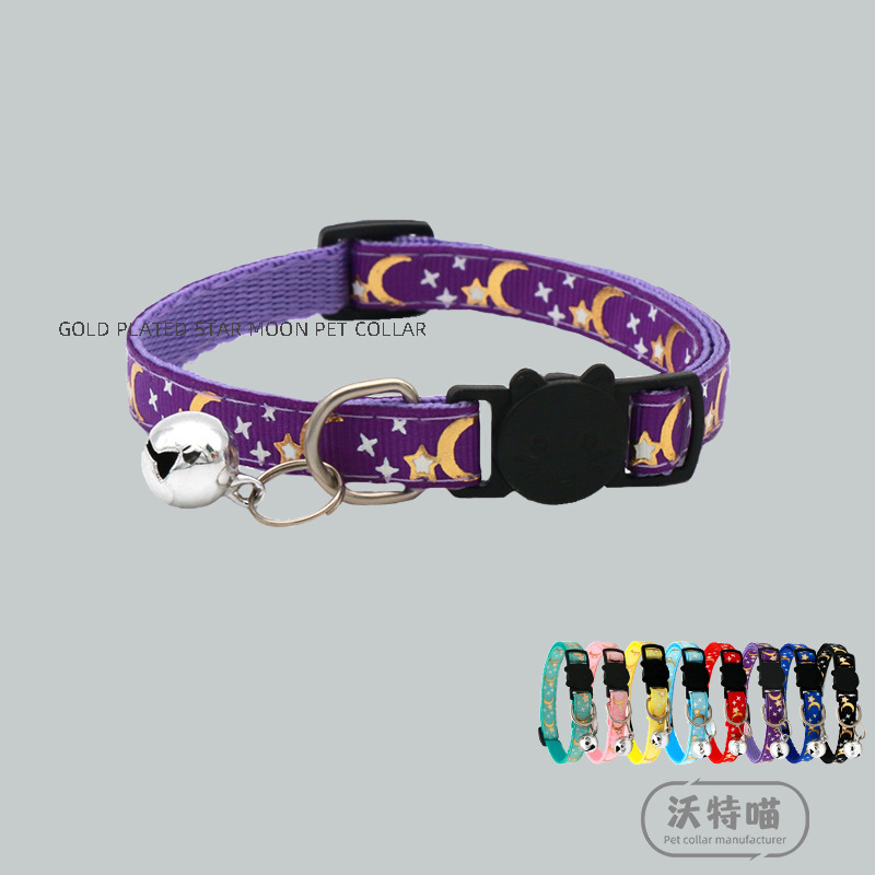 Pet Bronzing Moon Star Cat Dog Collar Cat Buckle Gold Separated Reflective Safety Buckle Collar Pet Bronzing Moon Star Cat Dog Collar Cat Buckle Gold Separated Reflective Safety Buckle Collar