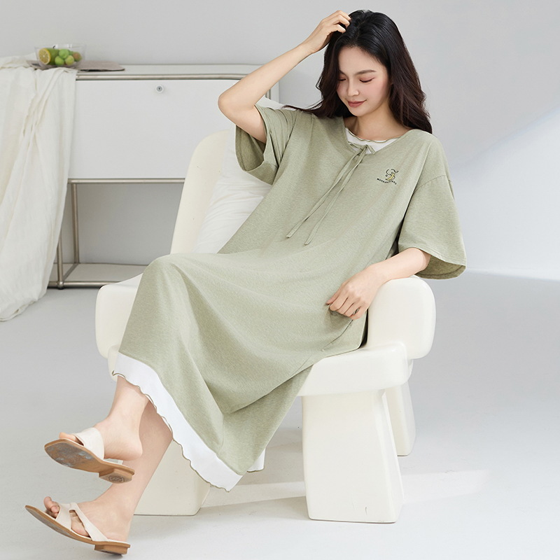 Camisón mujeres verano algodón puro 2025 nuevo estilo de manga corta pijamas delgados falda mujeres embarazadas ropa de hogar suelta de talla grande