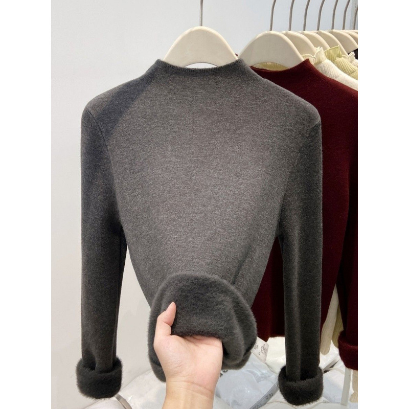 Fleece-Lined and Thickened Integrated Fleece Half-Turtleneck Knit Sweater for Women, Stylish and Warm for Autumn and Winter, Suitable as an Inner Layer Fleece-Lined and Thickened Integrated Fleece Half-Turtleneck Knit Sweater for Women, Stylish and Warm for Autumn and Winter, Suitable as an Inner Layer