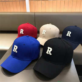 INS韩国潮牌风 克莱因蓝字母R硬顶棒球帽女休闲百搭嘻哈鸭舌帽男