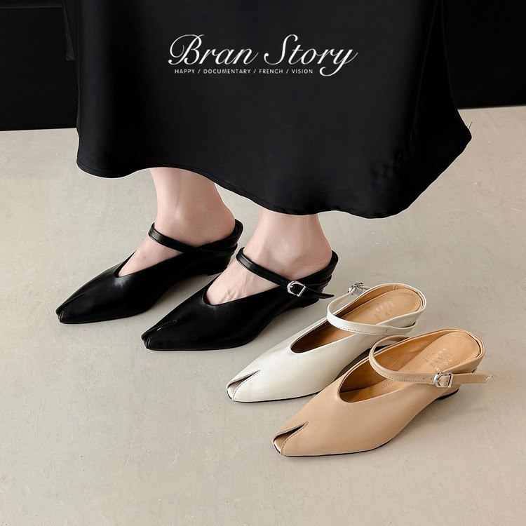 Dép sandal nữ da bò thật mũi cá quai ngang khóa cài đế bệt thời trang Âu Mỹ — màu đen, màu trắng, màu mơ chi tiết 84