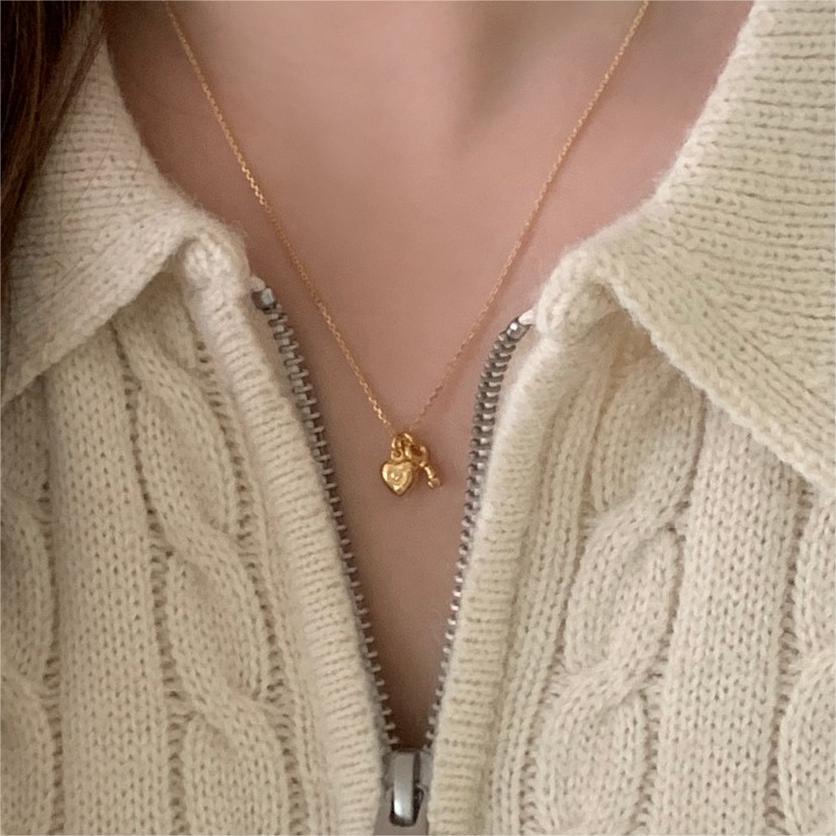 1 Piece Quantity 925 Sterling Silver Cable Chain Plating Heart Shape Key Pendant Necklace