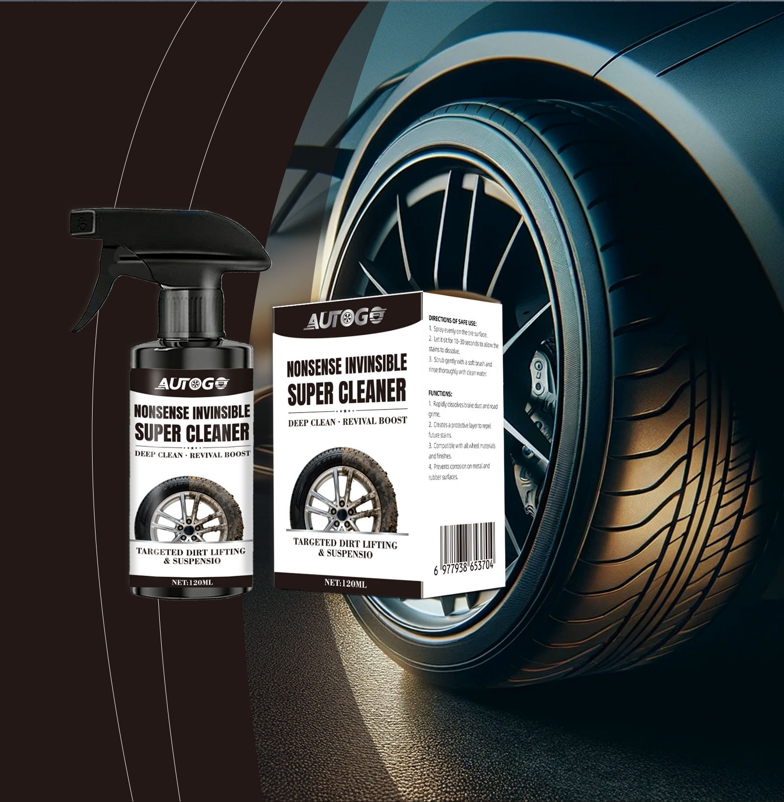 AUTOGO Tire Cleaner: Cleans, restores, and protects your car's wheels, providing daily maintenance for a clean, shiny, and anti-aging finish