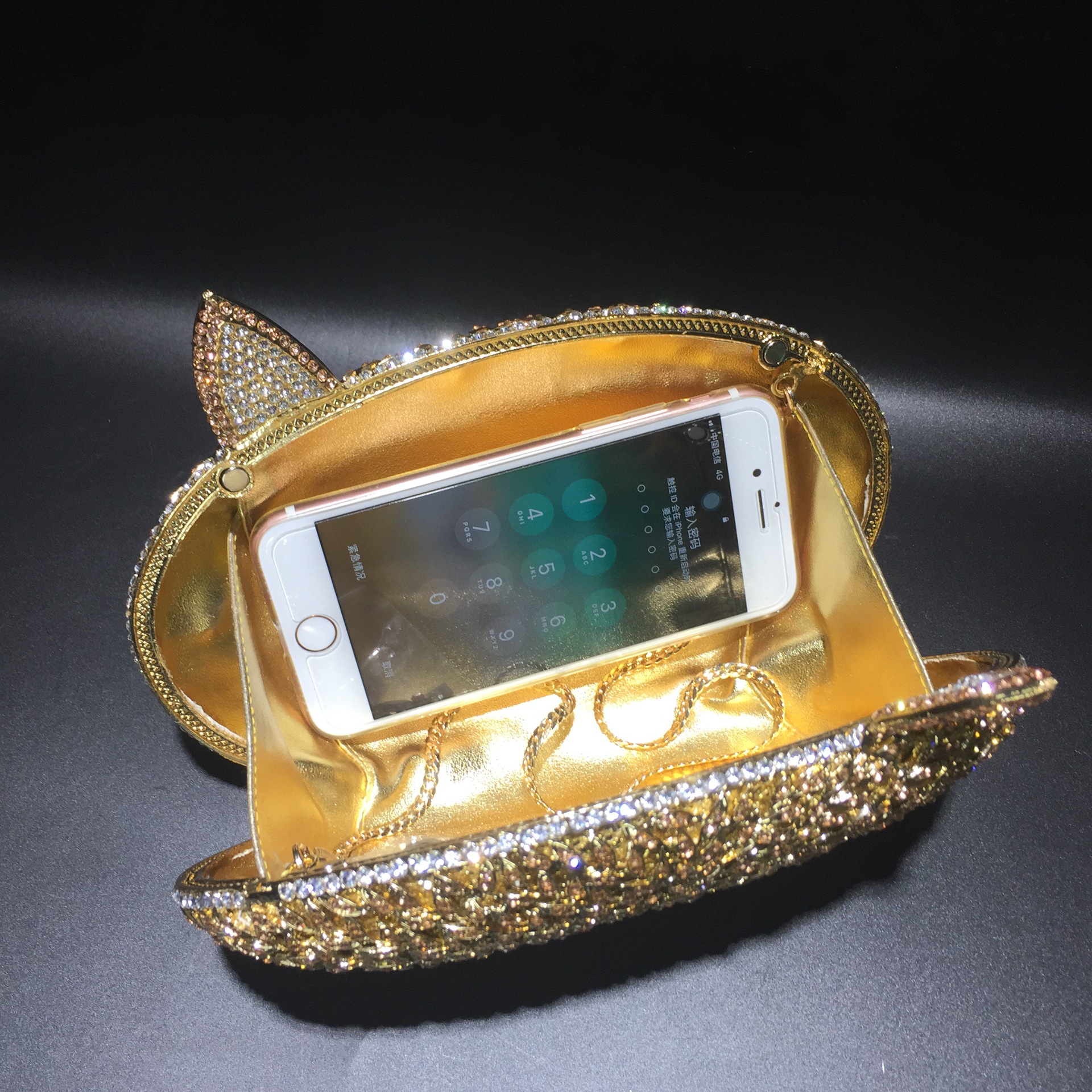 Foxcrystalclutchbag Foxcrystal clutchbag fiesta de diamantes bolsas de mano de diamantes doradas brillantes