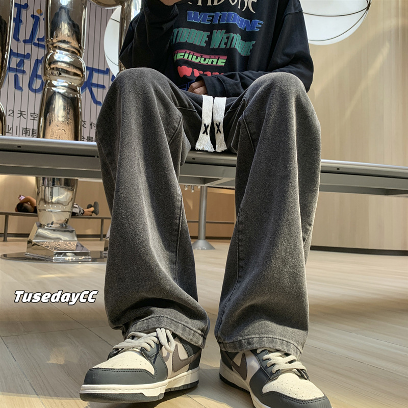 Pantalones vaqueros negros American oversize Street Pants High Street ins hombres de moda suelta recta drapeado Pantalones anchos