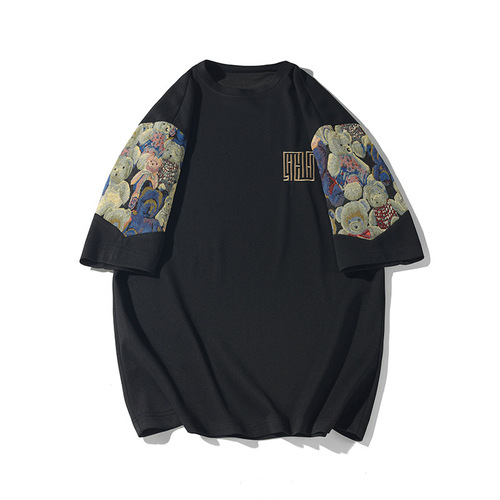 Men's Streetwear High-End Splicing Short Sleeve T-Shirt with Design, Korean Style Loose Half-Sleeve T-Shirt, Summer New Arrival Versatile T-Shirt