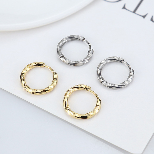  Japanese and Korean ins niche simple twist earrings titanium steel earrings ear buckles and earrings summer versatile manufacturers wholesale