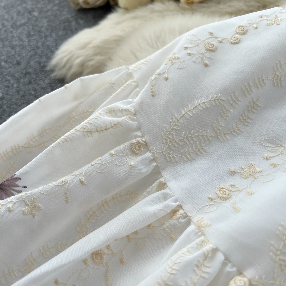 Women's French Sweet Style Floral Print Patchwork A-Line Midi Skirt High Waist Slimming mid Length Summer Fairy like Cake Skirt_ecoleips.com