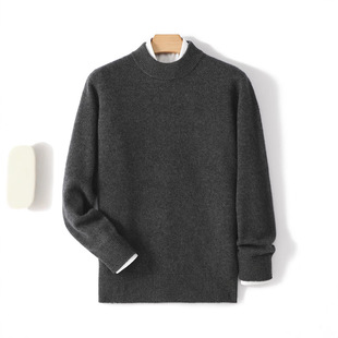 Autumn and Winter Men's Sweater Large Size Half Turtleneck Cashmere Sweater Business Casual Thickeneded Pullover Loose Wool Knitted Bottoming Shirt