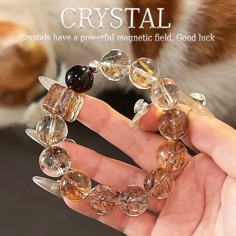 Natural Crystal Bracelet Black Gold Super Seven Live Broadcast Hot Sale New Chinese Style Niche Light Luxury Single Circle Bracelet Bead Gift Wholesale