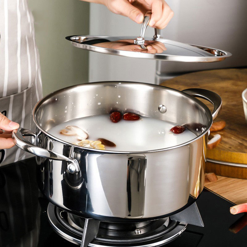 Acero inoxidable transfronterizo 7 piezas set pot set pot household pot set double bottom cubierta de acero leche pot pot inoxidable