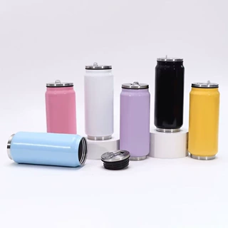 304不锈钢双层保温杯简约带吸嘴易拉罐卡皮巴拉可乐罐吸管便携