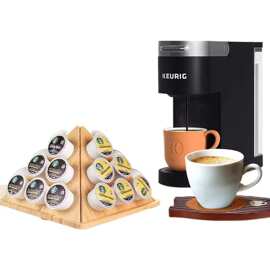 竹制咖啡胶囊置物架茶水间竹木茶包收纳架可旋转三角形整理架