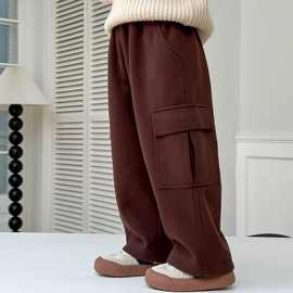 新款女童加绒裤休闲24秋冬儿童加厚工装裤宝宝百搭潮流宽松直筒裤