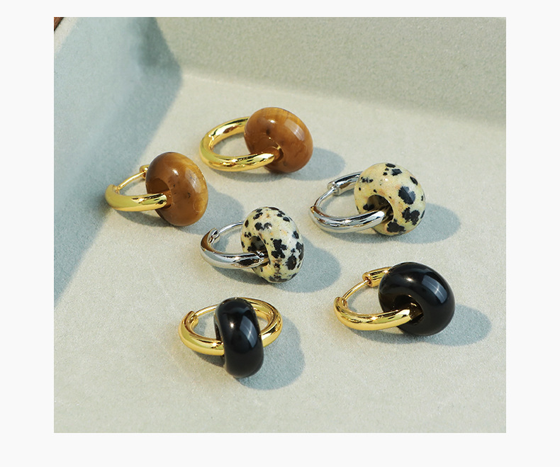 1 Paire Style Simple Géométrique Agate Oeil De Tigre Le Cuivre Des Boucles D'Oreilles display picture 1