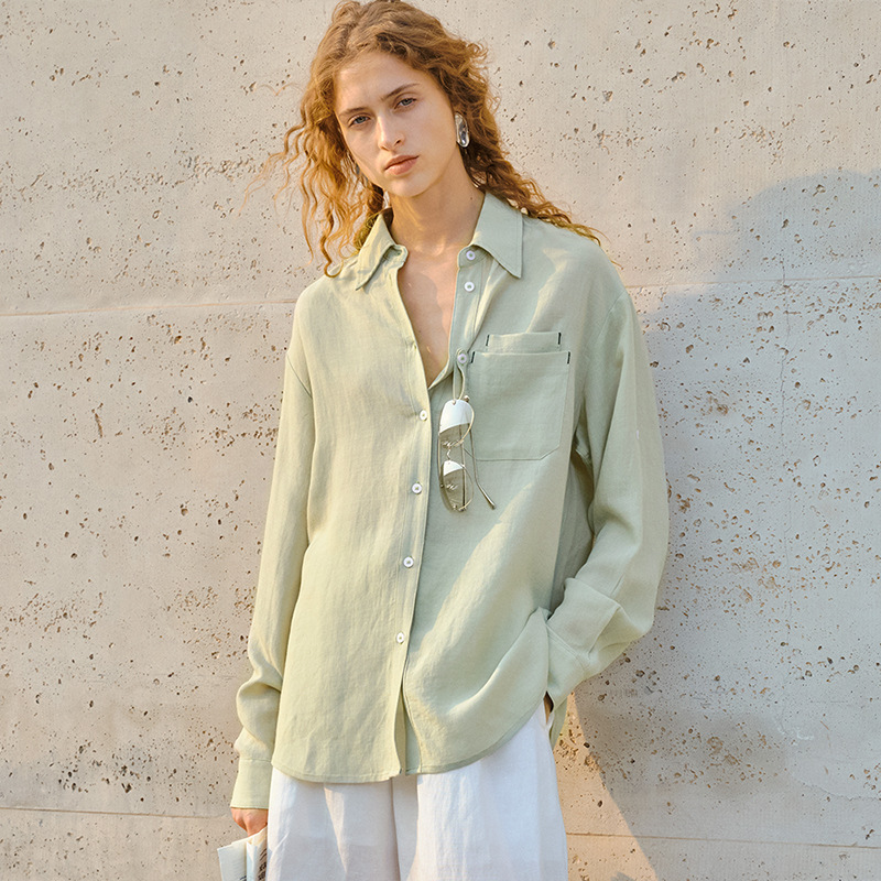 [Limited Time Offer] Lyocell Linen Shirt Lightweight Sun Protection Cardigan Women's Long Sleeve Loose Flowing Drop Shoulder Shirt