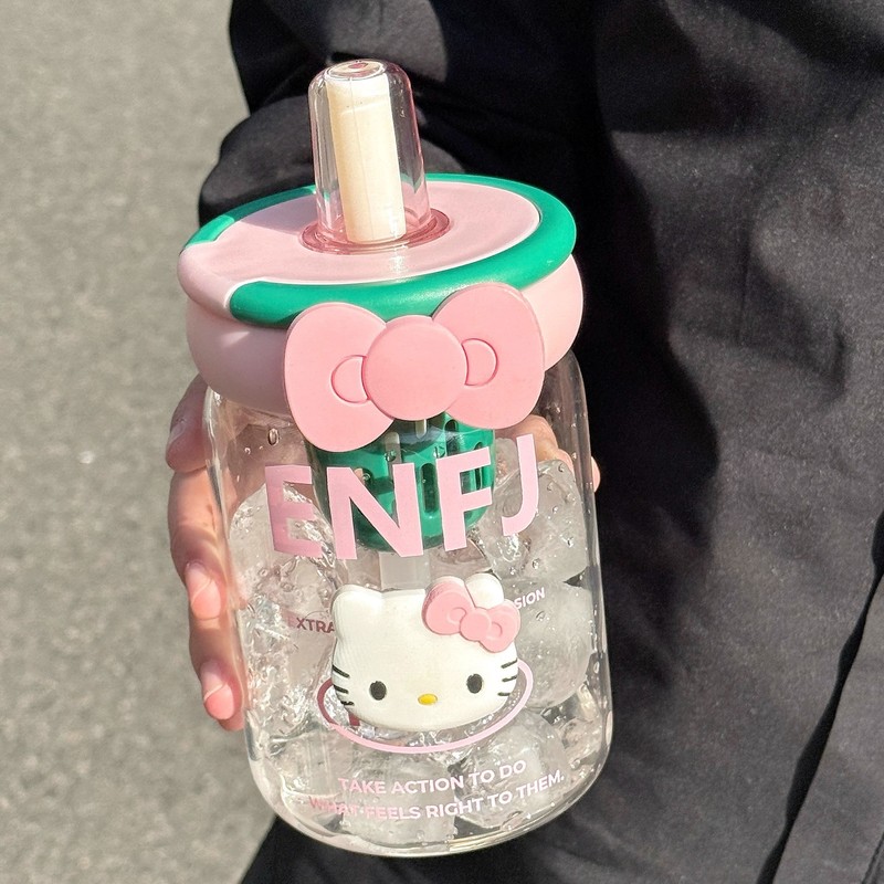 可爱水杯女生高颜值玻璃杯带吸管双饮办公室耐热泡茶杯子咖啡杯|undefined