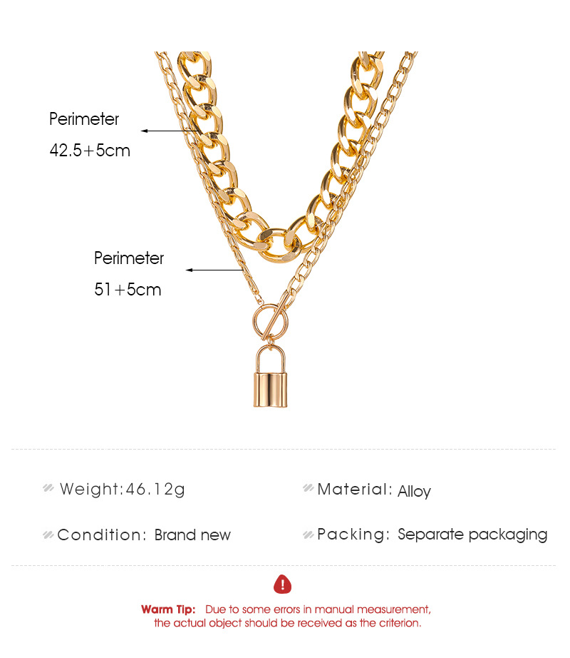 Fashion Gold Lock Pendant Double-layer Necklace display picture 1