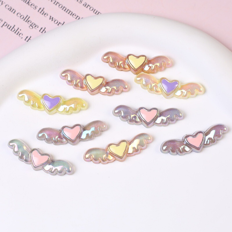 Cute Cartoon Heart Wings DIY Cream Glue Mobile Phone Case Shoe Buckle Cup Refrigerator Magnet Hairpin Resin Accessories Batch