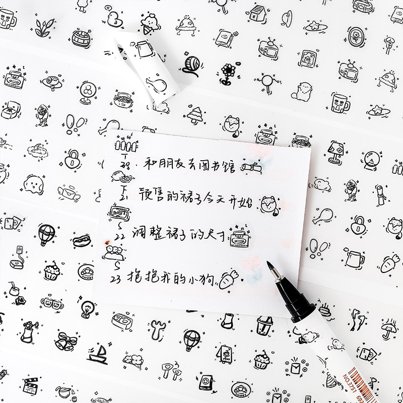 Linda ilustración divertida, transparente, impermeable, cinta de pet, caja de bricolaje, diario de cuenta manual, pegatinas creativas lindas transfronterizas