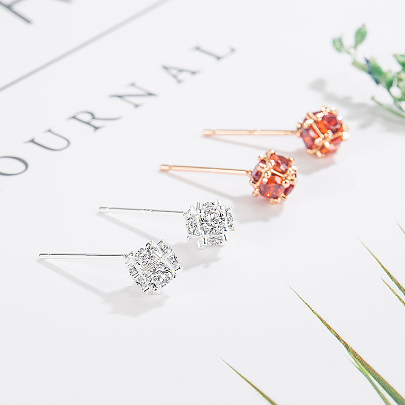 红色锆石孔明锁耳钉女中国风复古简约小巧新年红圣诞耳环2022年新