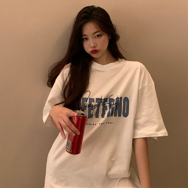 White T-Shirt for Women Spring and Summer 2025 New Korean Style Hong Kong Style Retro Print Pattern Mid-Length Top Bottoming Shirt Trbottomy